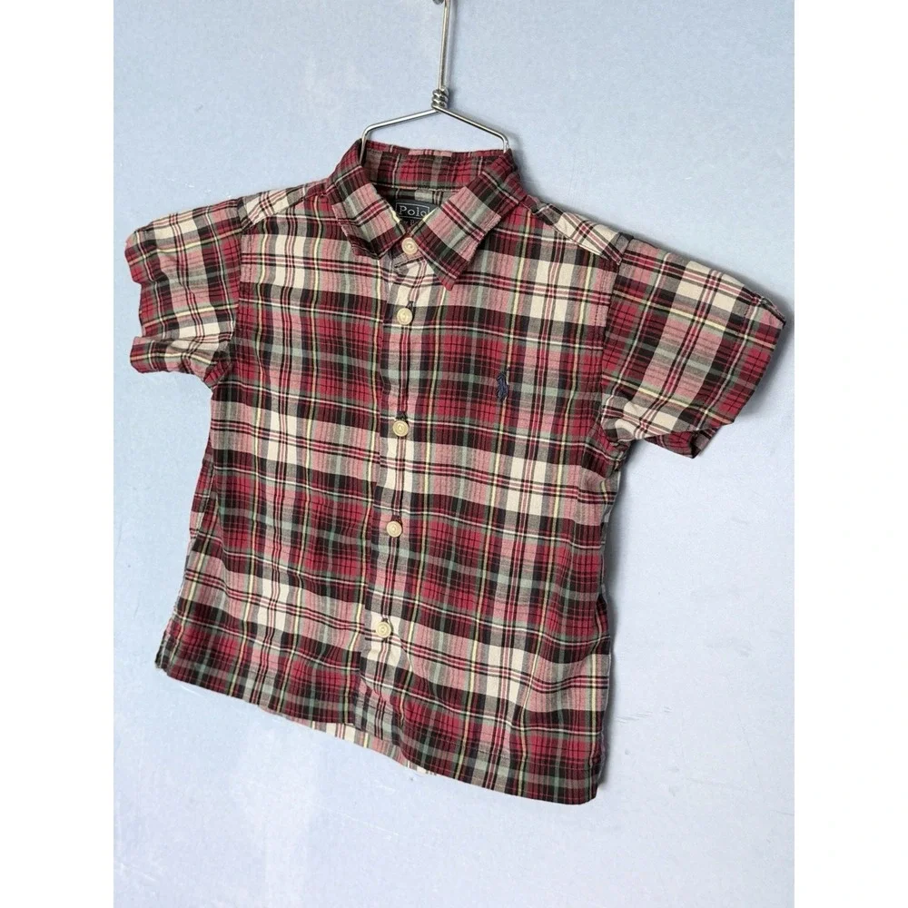 Ralph Lauren Baby Boys 18M Plaid Button Down Shirt Short Sleeve Multi Color